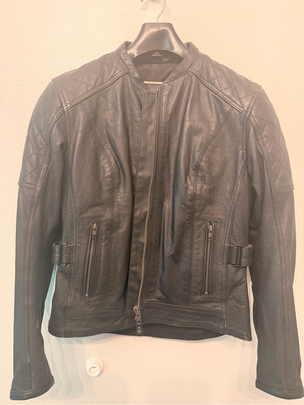 Women's Black Leather Quilted Moto Jacket